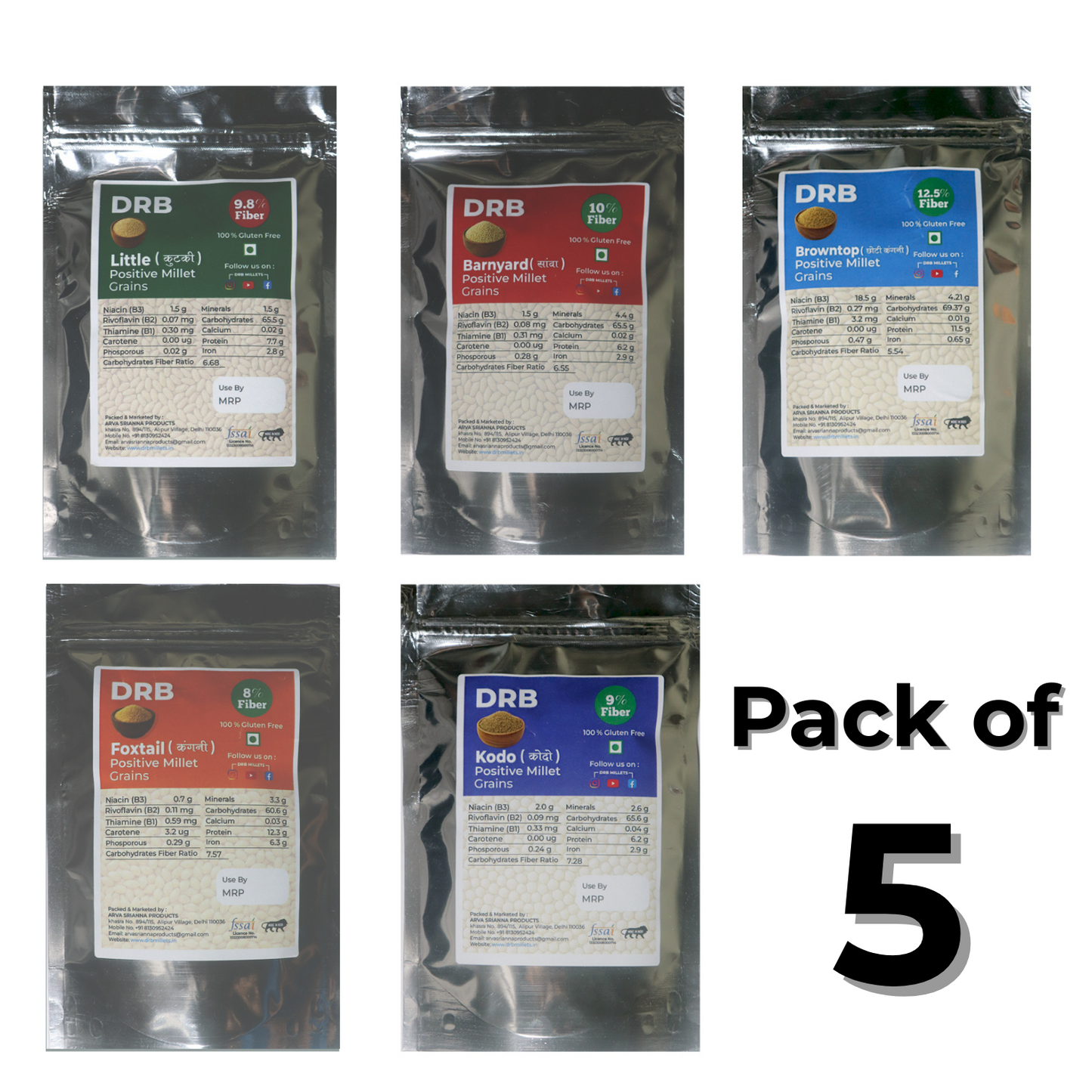 DRB Positive Millets Whole Grains Combo (Pack of 5)
